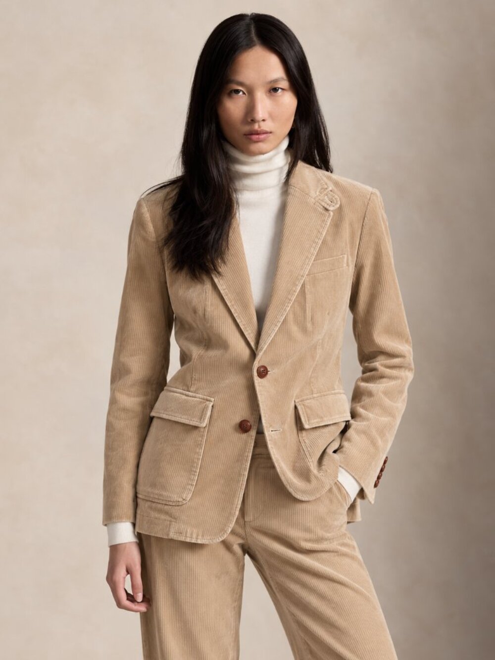 Ralph Lauren Blue Label Tan Corduroy Blazer Size 4 Leather Buttons